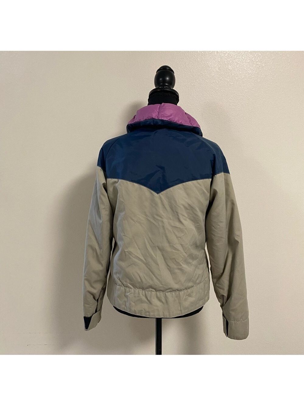Powderhorn Mountaineering Jacket Girls Size 12 Tan Blue Vintage Down Jacket - Picture 9 of 17
